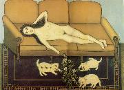 Hirshfield Morris Nude on Sofa with Three Pussies oil painting